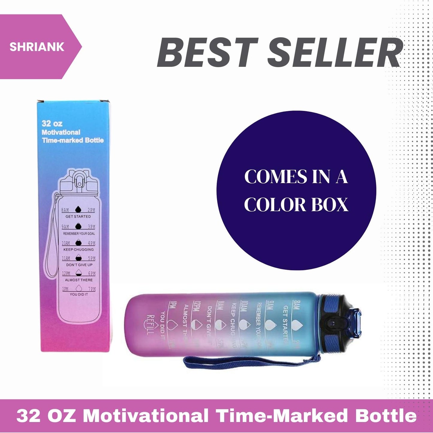 Shriank 1L Sports Water Bottle with Straw and Time Marker